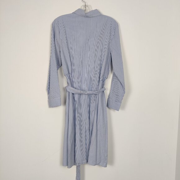 Signature Women's Striped Shirt Midi Dress Size Large 100% Cotton Old Money - Picture 2 of 8